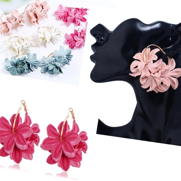 Dainty Cloth Flower Hoop Earrings - Picture 1 of 6